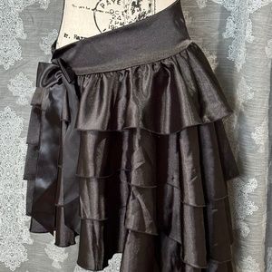 Steampunk Burlesque Style Satin Black Ruffle Skirt High-low